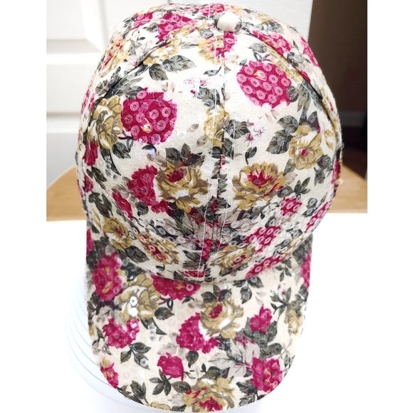 ``H25920 Pink & Clear Sequined Floral Baseball Cap - Picture 2 of 5